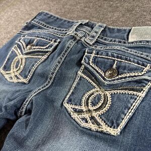 Vintage Faded Distressed Boot Cut Miss Me Jeans Rhinestone Bling 2000s Y2K 9/10